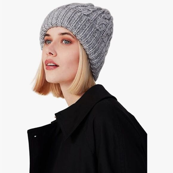 Nordstrom Cable Knit Beanie Hat O/S Gray unisex NWT - Picture 2 of 6